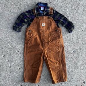 Carhartt overalls with flannel bodysuit 9mo